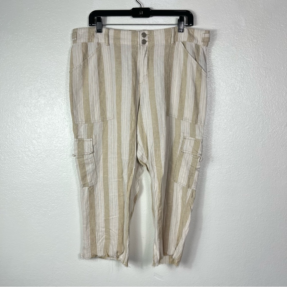Anthropologie x Sanctuary linen beige white utility cropped pants